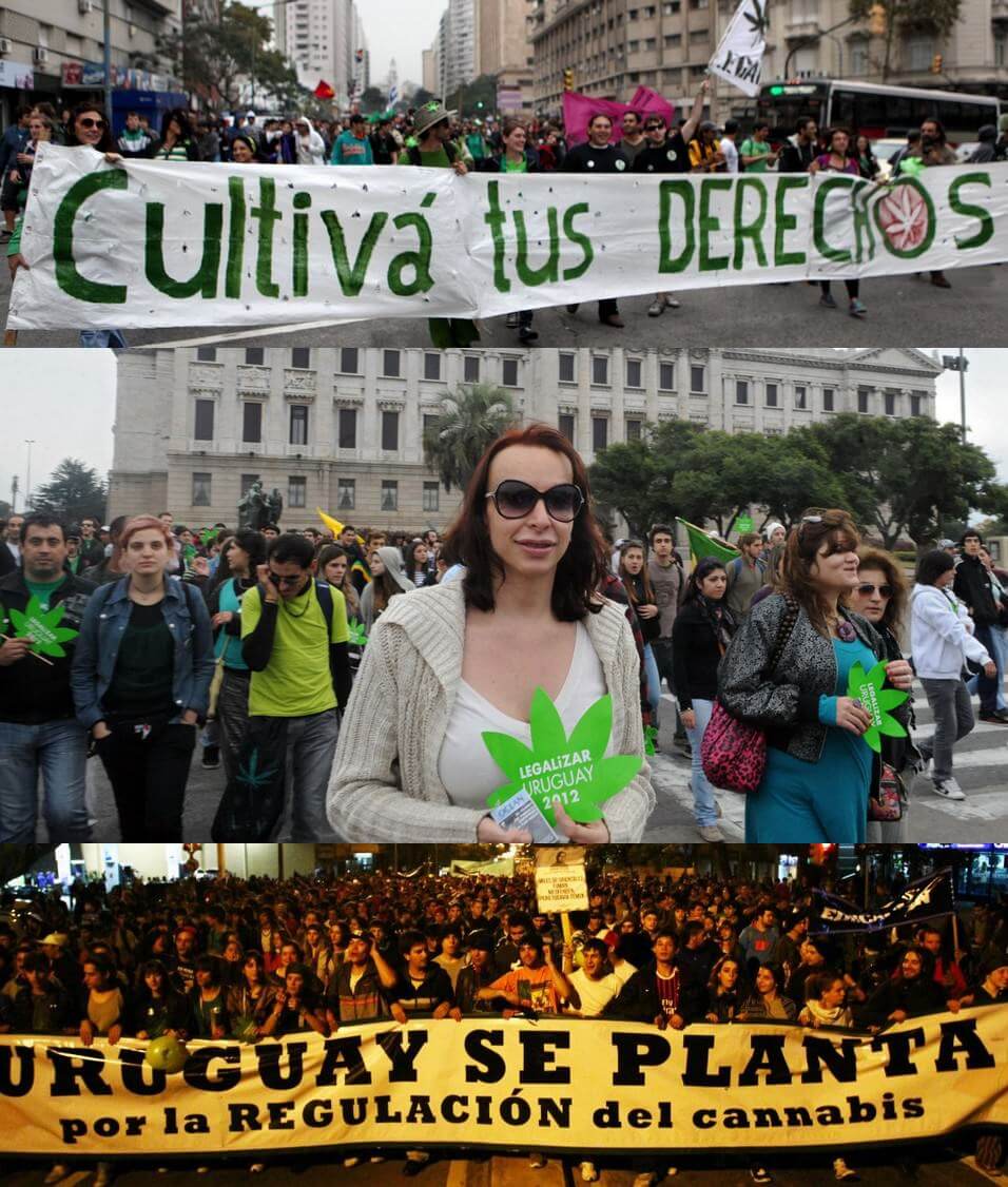Manifestación en favor de la legalización de la marihuana en Uruguay
