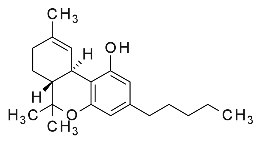 Molécula de THC, principal compuesto psicoactivo del cannabis
