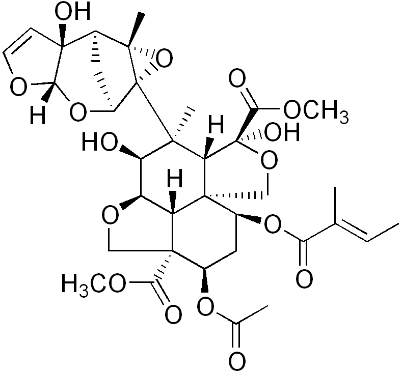 Molécula de azadiractina, principal compuesto insecticida del Neem