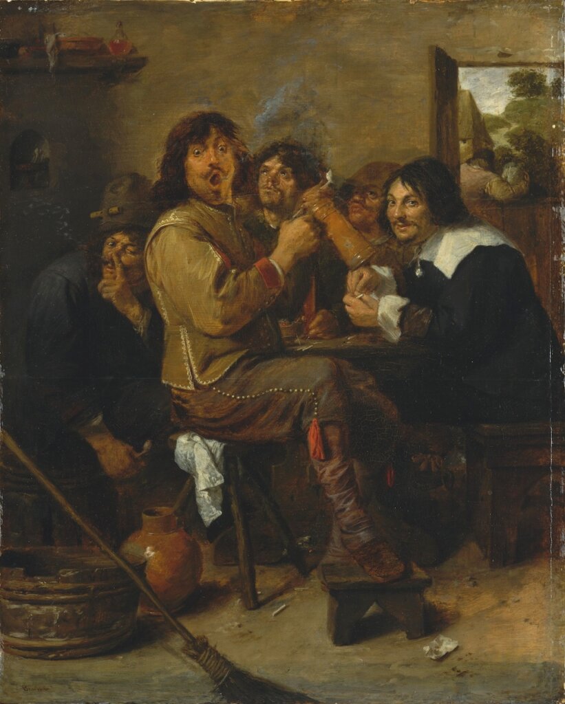 The Smokers', Adriaen Brouwer, 1636. Despite his premature death just two years later, Brouwer's talent and skill for human comedy earned him the esteem of his fellow artists.