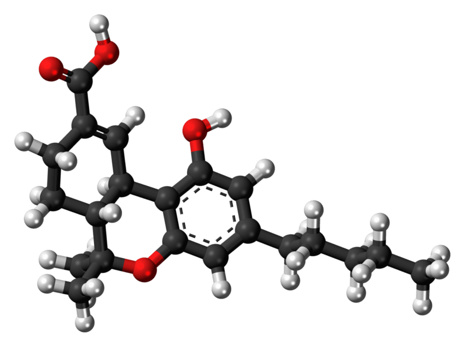 Molécula de 11-nor-9-carboxi-Δ⁹-tetrahidrocannabinol. También se le conoce como 11-Nor-9-carboxi-THC, ácido THC-11-oico o, sencillamente, THC-COOH