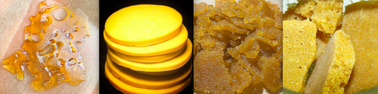 Diferents textures de BHO: Shatter, Budder, Sugar Wax, Wax (Foto: @sergiohuertasdemaria)