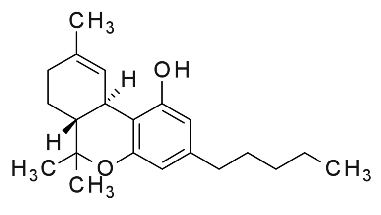 Molècula de THC, principal compost psicoactiu del cànnabis