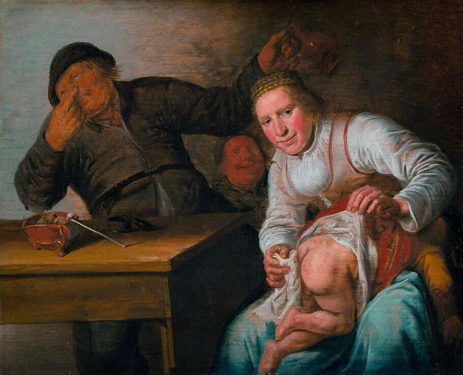 'Els cinc sentits: olor' de Jan Miense Molenaer, 1637. Molenaer va pintar magníficament també escenes de la Bíblia, com La traïció de Pere, representat en una típica taverna holandesa