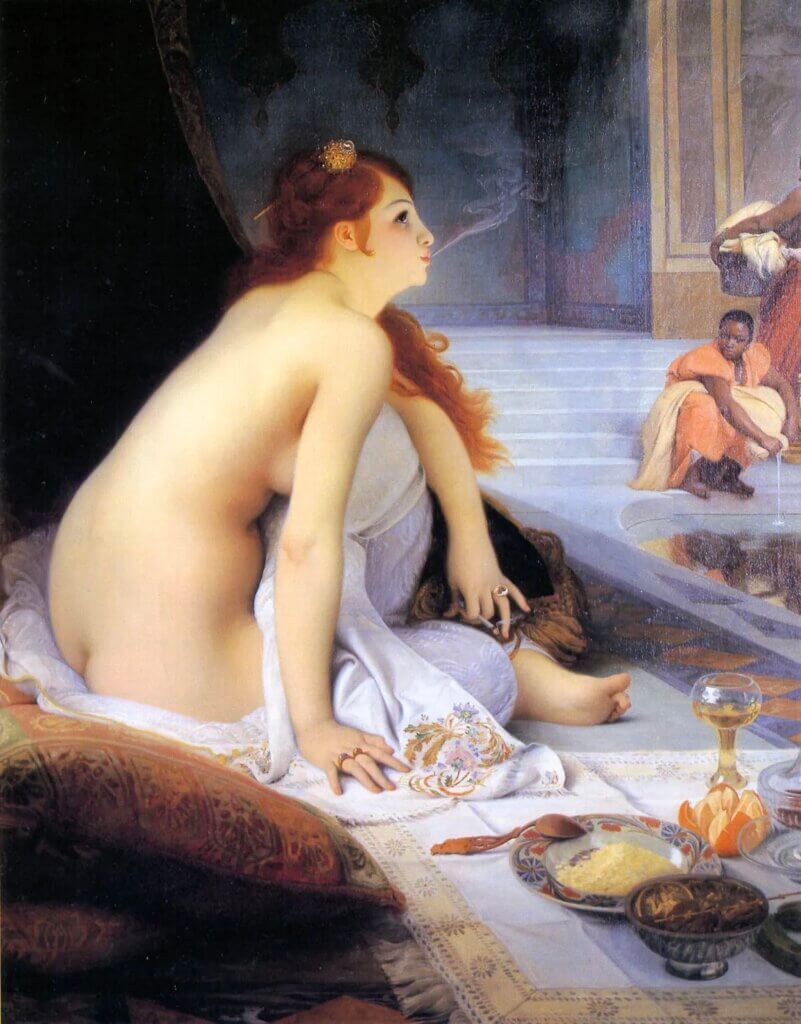 Un altre exemple de com les dones van continuar sent protagonistes del fumeteig al llarg del temps. 'L'esclau blanche' (L'esclava blanca) de Jean Jules Antoine Lecomte du Nouÿ, 1888