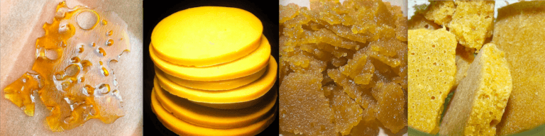 Verschiedene Texturen von BHO: Shatter, Budder, Sugar Wax, Wax