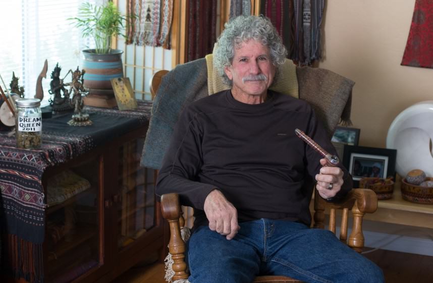 A patient using medical cannabis with a pipe