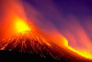 Eruption of a volcano in Hawaii