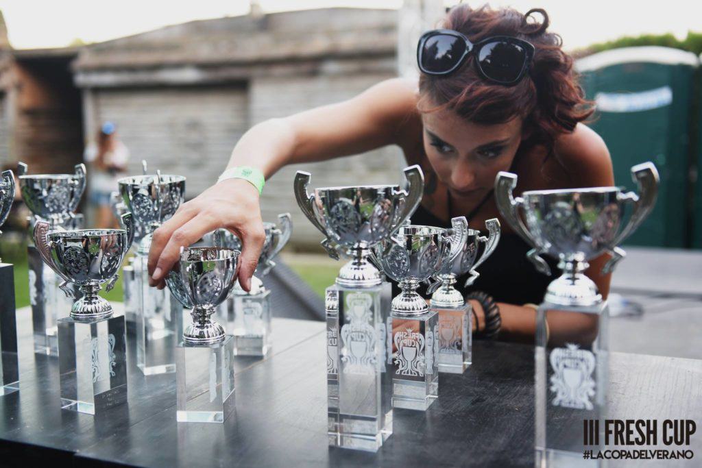 Arranging the trophies for the prize-giving