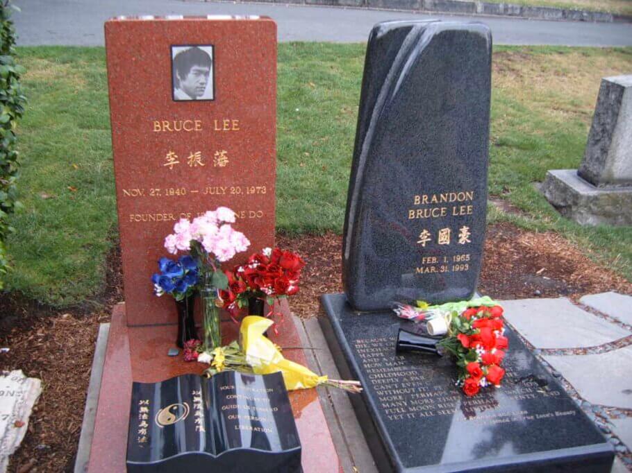 Bruce Lee's grave is next to his son Brandon's in Seattle's Lakeview Cemetery