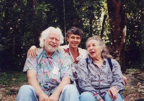 Alexandr and Ann Shulgin in Palenque, Mexico with botanist and psychedelic specialist Giorgio Samorin in 2001i