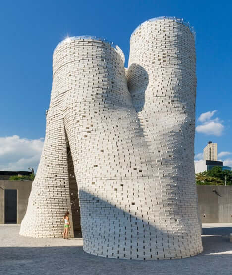 This construction, called Hy-Fi, was the winner of the Young Architects Program and was used for various events. The bricks contained mycelium and other biodegradable products and were on display at the MoMA facility (Image: Kris Graves)