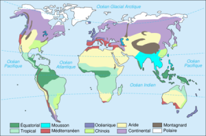 Les différents climats sur la planète - Source: Wikipédia