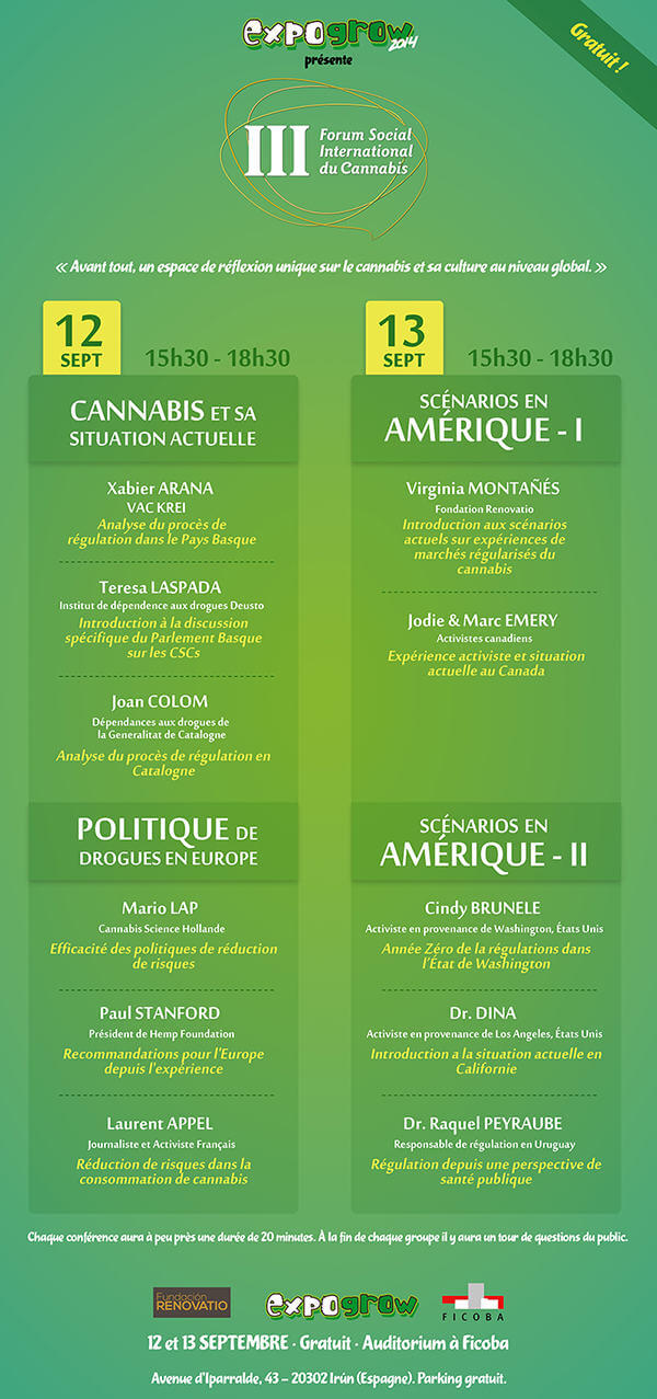 Programme du 3e Forum Social International du Cannabis à Irun