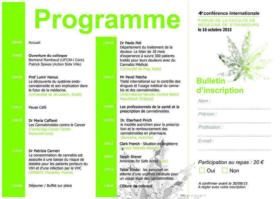 Programme de la 4e conférence sur le cannabis médical en France (source: UFCM)