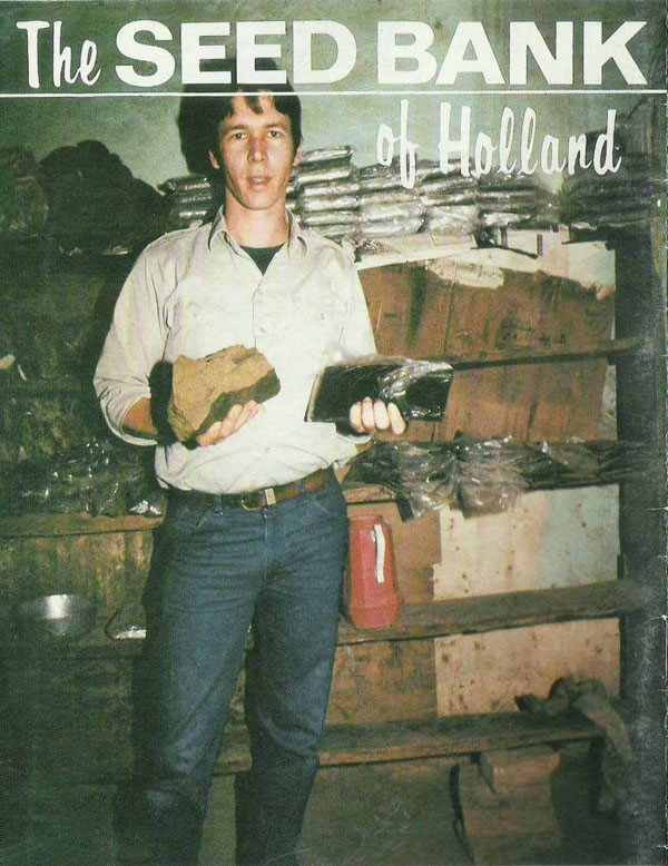 Nevil sur la couverture du catalogue de graines de "The Seed Bank" (1987), ancêtre de The Sensi Seed Bank.