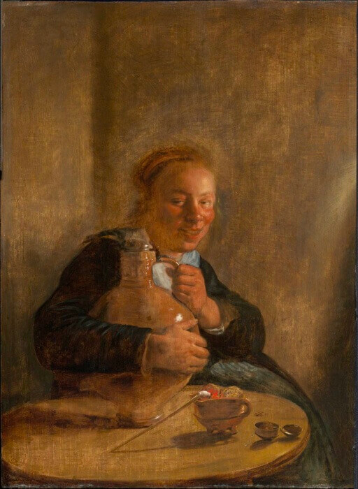 « Femme tenant une cruche », Jan Miense Molenaer, 1640. Les femmes fumant la pipe n'échappent pas au regard cabotin des peintres de l'époque