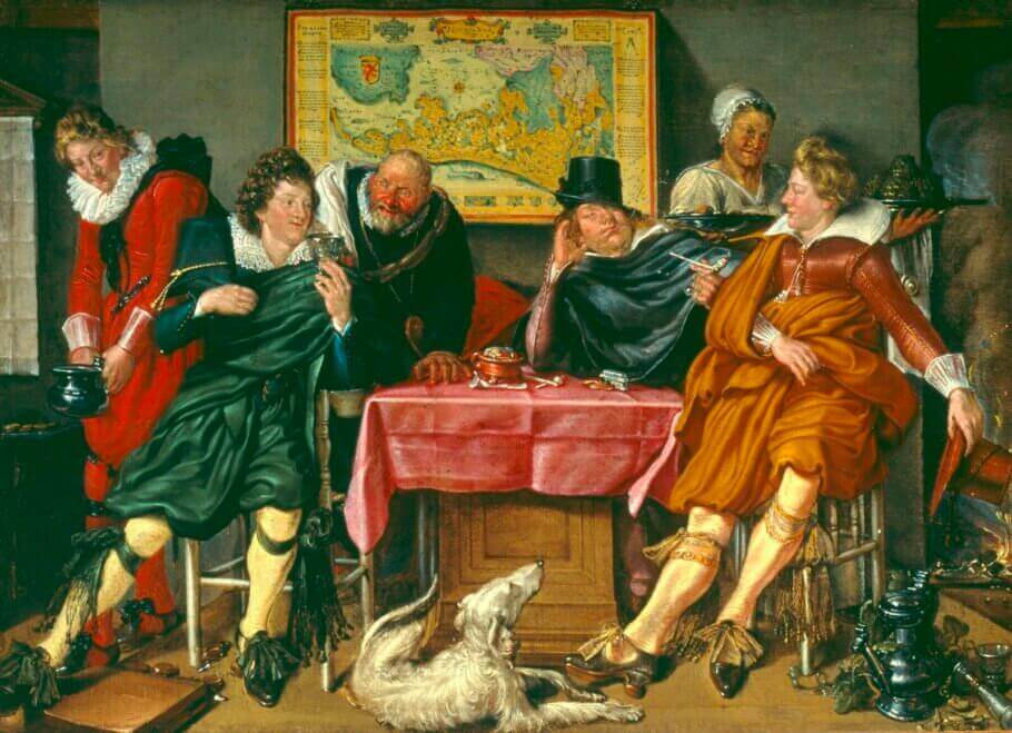Bien que moins représentés, les nobles portaient aussi de beaux Philippins. Happy Company, de Willem Pietersz Buytewech. 1620