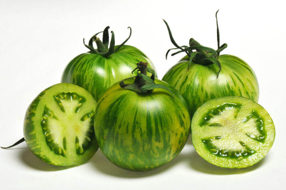 Spécimens spectaculaires de tomates Green Zebra de Tom Wagner