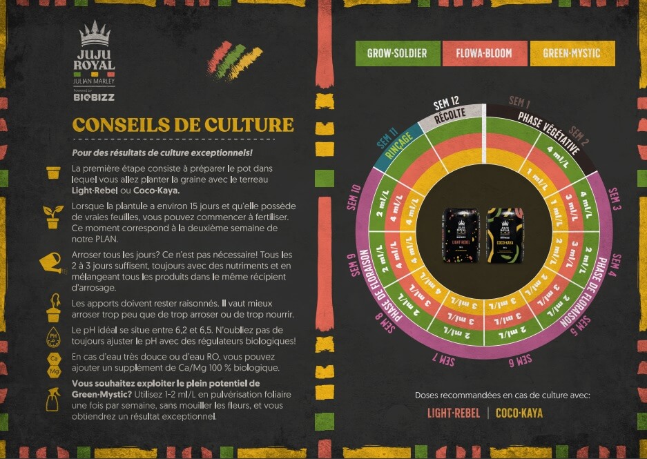  Les engrais et exhausteurs peuvent être utilisés avec l’un des deux substrats, Light Rebel et Coco Kaya