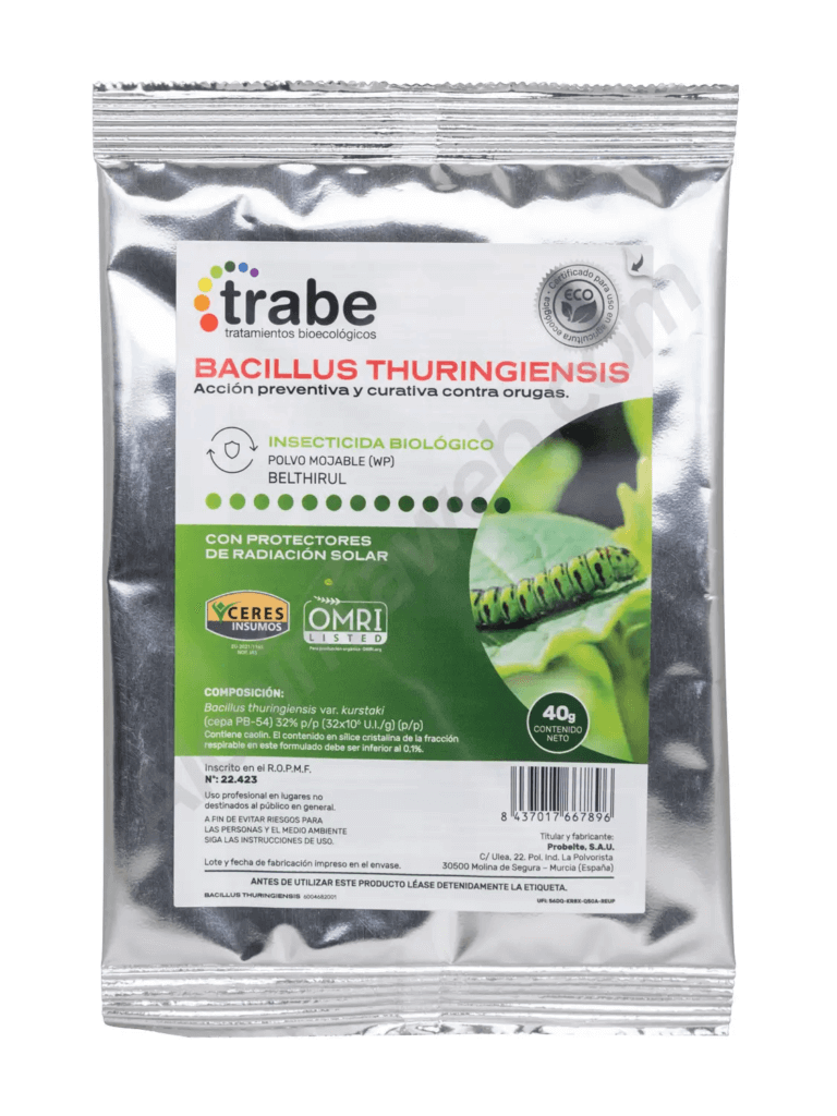 La bactérie Bacillus Thuringiensis de Trabe vous aidera à éloigner les chenilles de vos plantes. Bien entendu, vous devez commencer le traitement avant le début de la floraison