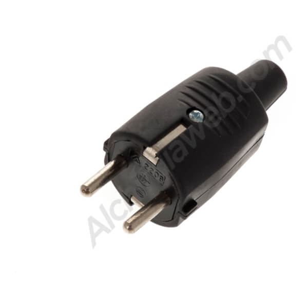 Black rubber male plug with earth