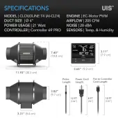AC Infinity Cloudline PRO T4 Smart Inline Fan with WiFi