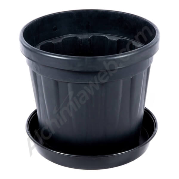 Pots ronds Fenice noirs avec soucoupe