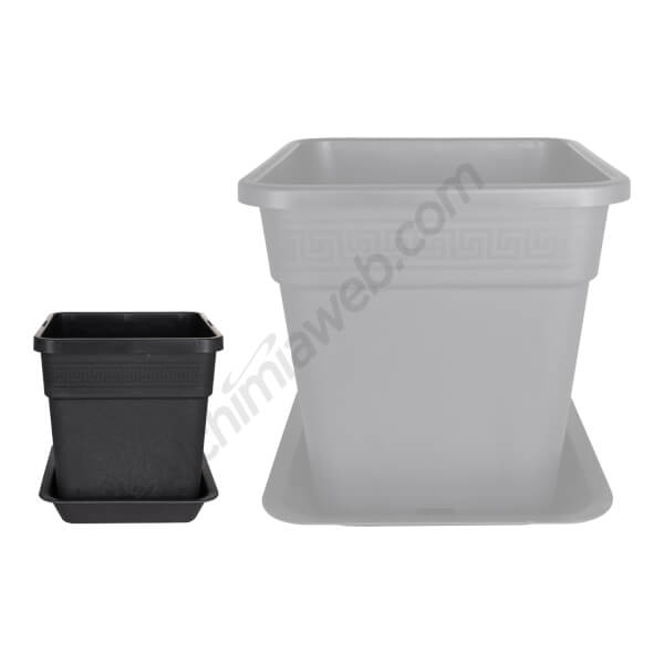 Vega Black Square Pot with Saucer