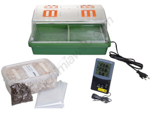 Tatandi mushroom cultivation kit with heated mini-greenhouse