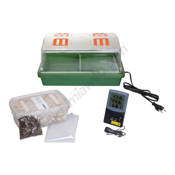 Tatandi mushroom cultivation kit with heated mini-greenhouse