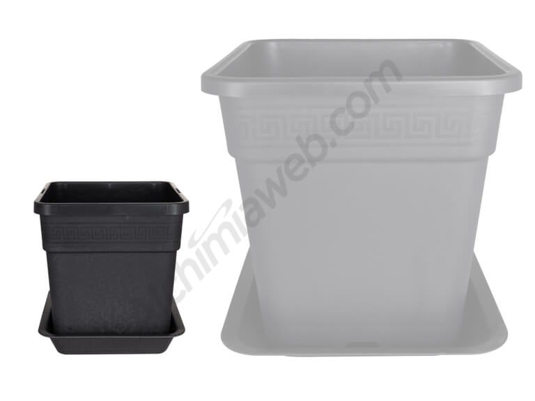 Vega Black Square Pot with Saucer