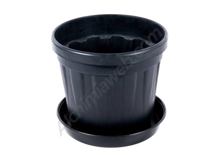 Maceta Redonda Fenice Negro con Plato