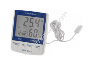 Digitales Thermohygrometer mit Sonde Temp/Feuchtigkeit + Uhr + A