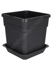 Vega Black Square Pot with Saucer