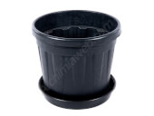 Fenice Black Round Pot with Saucer