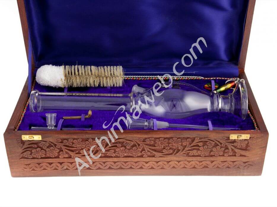 Glass bong 38 cm with wooden box