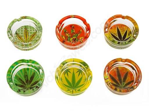 Everything Else Marijuana Weed Green Yellow Round Glass Ashtray Everything Else Marijuana Weed Green Yellow Round Glass Ashtray